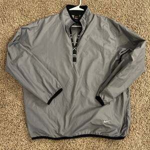 VTG 90s NIKE Mens L Large Center Spellout Swoosh Gray Windbreaker Jacket Zip